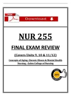 NUR 255 FINAL EXAM REVIEW &lpar;Covers Units 9&comma; 10 & 11&sol;12&rpar; Concepts of Aging&comma; Chronic Illness & Mental Health Nursing - Galen College of Nursing
