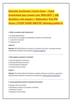 Kentucky Auctioneer License Exam &mdash;Exam &NewLine;Guaranteed pass newest year 2026-2027 &vert; 100&period; &NewLine;Questions and answers &plus; Rationales&vert; free PDF &NewLine;Access &vert;STUDY GUIDE MASTER &vert;Already graded A&plus;
