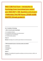 WGU C180 Final Exam &ndash; Introduction to &NewLine;Psychology Exam Guaranteed pass newest &NewLine;year 2026-2027 &vert; 100&period; Questions and answers &NewLine;&plus; Rationales&vert; free PDF Access &vert;STUDY GUIDE &NewLine;MASTER &vert;Already graded A&plus;