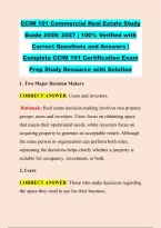 CCIM 101 Commercial Real Estate Study &NewLine;Guide 2026&sol; 2027 &vert; 100&percnt; Verified with &NewLine;Correct Questions and Answers &vert; &NewLine;Complete CCIM 101 Certification Exam &NewLine;Prep Study Resource with Solution