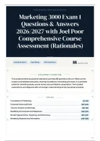 Marketing 3000 Exam 1 Questions & Answers 2026&sol;2027 with Joel Poor Comprehensive Course Assessment &lpar;Rationales&rpar;