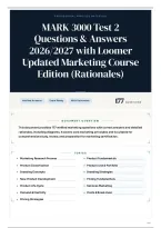 MARK 3000 Test 2 Questions & Answers 2026&sol;2027 with Loomer Updated Marketing Course Edition &lpar;Rationales&rpar;