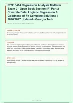 ISYE 6414 &vert; Regression Analysis &vert; Midterm Exam 2 &vert; Open Book Section R Part 2 &vert; Concrete Data &vert; Logistic Regression &vert; Goodness of Fit &vert; Complete Solutions &vert; Updated &vert; Georgia Tech &vert; 98 Questions &vert; 2026&sol;2027&NewLine;
