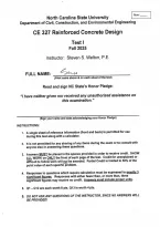 CE 327 &colon; Reinforced Concrete Design - Test 1 Complete Solution &lpar;latest fall25&sol;26&rpar; N&period;C&period; State&period;&NewLine;
