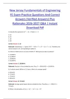New Jersey Fundamentals of Engineering &lpar;FE&rpar; Exam Practice Questions And Correct Answers &lpar;Verified Answers&rpar; Plus Rationales 2026-2027 Q&A &vert; Instant Download PDF