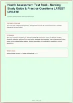 Health Assessment Test Bank &vert; Nursing Study Guide & Practice Questions &vert; Latest Update &vert; University of Pennsylvania &vert; 147 Questions &vert; 2026&sol;2027&NewLine;