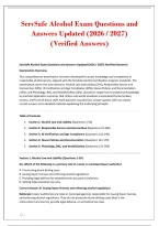 ServSafe Alcohol Exam Questions and&NewLine;Answers Updated &lpar;2026 &sol; 2027&rpar;&NewLine;&lpar;Verified Answers&rpar;&NewLine;