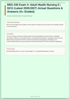 NSG 430 Exam 3 & Exam 4 &vert; Adult Health Nursing II &vert; Grand Canyon University &vert; Actual Questions & Answers &vert; A&plus; Graded &vert; 198 Questions &vert; Latest &vert; 2026&sol;2027