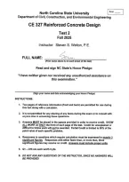 CE 327 Reinforced Concrete Design Tests  II &vert; Complete Questions & Solutions &vert; 100&percnt; Answered &vert; Fall 2025&sol;2026&period;
