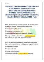 Georgette Review Pmhnp Exam Question &NewLine;Bank Newest 2026 Actual Exam &NewLine;Questions And Correct Detailed &NewLine;Answers &lpar;Verified Answers&rpar; All &NewLine;Answered &lbrace;390 Q & A&rcub; Already Graded A&plus; &vert; &NewLine;Brand New&excl; &vert; 100&percnt; Guaranteed Pass