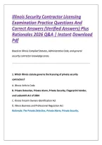 Illinois Security Contractor Licensing &NewLine;Examination Practice Questions And &NewLine;Correct Answers &lpar;Verified Answers&rpar; Plus &NewLine;Rationales 2026 Q&A &vert; Instant Download &NewLine;Pdf 