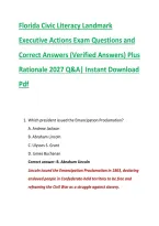 Florida Civic Literacy Landmark &NewLine;Executive Actions Exam Questions and &NewLine;Correct Answers &lpar;Verified Answers&rpar; Plus &NewLine;Rationale 2027 Q&A&vert; Instant Download &NewLine;Pdf