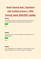 GoJet Hazmat Quiz &vert; Questions with Verified Answers &vert; 100&percnt; Correct&vert; Latest 2026&sol;2027 Update&period;