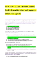 NUR 3450 &ndash; Exam 1 Review Mental Health Exam Questions and Answers&period; 2026 Latest Update 