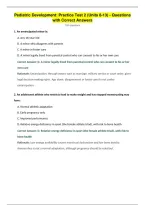 Pediatric Development&colon; Practice Test 2 &lpar;Units 8-13&rpar; - Questions&NewLine;with Correct Answers