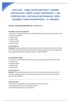 Phys 261 - Final Exam 2026&sol;2027 &vert; Human Physiology &vert; West Coast University &vert; 100 Verified Q&A &vert; Detailed Rationales &vert; Ngn-Aligned &vert; Pass Guaranteed &ndash; A&plus; Graded