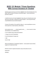 BIOD 151 Module 7 Exam Questions &NewLine;With Correct Answers A&plus; Graded 