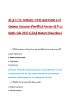 AQA GCSE Biology Exam Questions and &NewLine;Correct Answers &lpar;Verified Answers&rpar; Plus &NewLine;Rationale 2027 Q&A&vert; Instant Download 