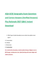 AQA GCSE Geography Exam Questions &NewLine;and Correct Answers &lpar;Verified Answers&rpar; &NewLine;Plus Rationale 2027 Q&A&vert; Instant &NewLine;Download