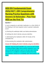 HESI RN Fundamentals Exam 2026&sol;2027 &vert; 200 Comprehensive Nursing Practice Questions with Answers & Rationales &ndash; Pass Your HESI on the First Try