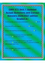 CMN 572 Unit 1 Updated&NewLine;Actual Questions and Correct&NewLine;Answers 2026&sol;2027 edition&NewLine;Graded A&plus;&NewLine;At what age does cervical cancer predominate&quest; - 40-44&NewLine;When does HPV usually regress&quest; - 1-2 years&NewLine;At what age should Pap smears be started&quest; - 21&NewLine;What cervical ca