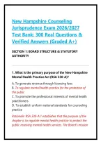 New Hampshire Counseling Jurisprudence Exam 2026&sol;2027 Test Bank&colon; 300 Real Questions & Verified Answers &lpar;Graded A&plus;&rpar;