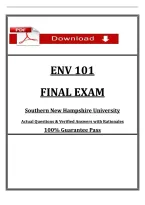 ENV 101 &NewLine;FINAL EXAM &NewLine;Southern New Hampshire University &NewLine; &NewLine;Actual Questions & Verified Answers with Rationales &NewLine;100&percnt; Guarantee Pass 