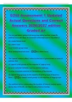 G202 Assessment 1 Updated&NewLine;Actual Questions and Correct&NewLine;Answers 2026&sol;2027 edition&NewLine;Graded A&plus;&NewLine;For any particular special interest group&comma; lobbying over a specific&NewLine;political issue will likely be successful when the issue is classified as&NewLine;a&rpar; a majoritaria