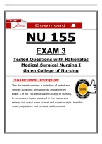 NU 155  &NewLine;EXAM 3 &NewLine;Tested Questions with Rationales &NewLine;Medical-Surgical Nursing I &NewLine;Galen College of Nursing