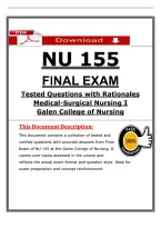 NU 155  &NewLine;FINAL EXAM &NewLine;Tested Questions with Rationales &NewLine;Medical-Surgical Nursing I &NewLine;Galen College of Nursing 
