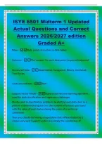 ISYE 6501 Midterm 1 Updated&NewLine;Actual Questions and Correct&NewLine;Answers 2026&sol;2027 edition&NewLine;Graded A&plus;&NewLine;Rows -Data points are values in data tables&NewLine;Columns -The 'answer' for each data point &lpar;response&sol;outcome&rpar;&NewLine;Structured Data -Qua