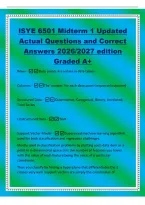 ISYE 6501 Midterm 1 Updated&NewLine;Actual Questions and Correct&NewLine;Answers 2026&sol;2027 edition&NewLine;Graded A&plus;&NewLine;Rows -Data points are values in data tables&NewLine;Columns -The 'answer' for each data point &lpar;response&sol;outcome&rpar;&NewLine;Structured Data -Quantitative&comma; Catego
