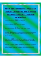 ISYE 6501 Midterm 1 Updated&NewLine;Actual Questions and Correct&NewLine;Answers 2026&sol;2027 edition&NewLine;Graded A&plus;&NewLine;Descriptive Question -What happened&quest;&NewLine;Predictive Question -What will happen&NewLine;Prescriptive Question -What action would be best&quest;