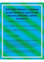 ISYE 6501 Midterm 1 Updated&NewLine;Actual Questions and Correct&NewLine;Answers 2026&sol;2027 edition&NewLine;Graded A&plus;&NewLine;Rows -Data points are values in data tables&NewLine;Columns -The 'answer' for each data point &lpar;response&sol;outcome&rpar;&NewLine;Structured Data -Quantitative&comma; Catego