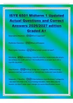 ISYE 6501 Midterm 1 Updated&NewLine;Actual Questions and Correct&NewLine;Answers 2026&sol;2027 edition&NewLine;Graded A&plus;&NewLine;Descriptive Question -What happened&quest;&NewLine;Predictive Question -What will happen&NewLine;Prescriptive Question -What action would be best&quest;