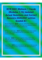 ISYE 6501 Midterm 1 Vocab&NewLine;&lpar;Modules 1-10&rpar; Updated&NewLine;Actual Questions and Correct&NewLine;Answers 2026&sol;2027 edition&NewLine;Graded A&plus;&NewLine;Bayesian Regression -A regression method that combines expert&NewLine;opinion &lpar;prior distribution&rpar; with data to estimate coefficients and error