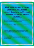 ISYE 6501 Midterm 1 Vocab&NewLine;&lpar;Modules 1-10&rpar; Updated&NewLine;Actual Questions and Correct&NewLine;Answers 2026&sol;2027 edition&NewLine;Graded A&plus;&NewLine;Bayesian Regression -A regression method that combines expert&NewLine;opinion &lpar;prior distribution&rpar; with data to estimate coefficients and error