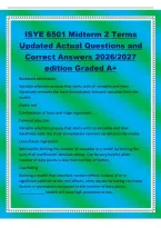 ISYE 6501 Midterm 2 Terms&NewLine;Updated Actual Questions and&NewLine;Correct Answers 2026&sol;2027&NewLine;edition Graded A&plus;&NewLine;Backward elimination&NewLine;Variable selection process that starts with all variables and then&NewLine;iteratively removes the least-immediately-relevant variables f
