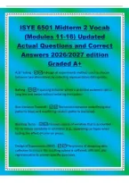 ISYE 6501 Midterm 2 Vocab&NewLine;&lpar;Modules 11-16&rpar; Updated&NewLine;Actual Questions and Correct&NewLine;Answers 2026&sol;2027 edition&NewLine;Graded A&plus;&NewLine;A&sol;B Testing -A design of experiments method used to choose&NewLine;between two alternatives by collecting representative data quickly&period;&NewLine;Balkin