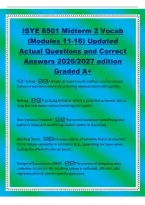 ISYE 6501 Midterm 2 Vocab&NewLine;&lpar;Modules 11-16&rpar; Updated&NewLine;Actual Questions and Correct&NewLine;Answers 2026&sol;2027 edition&NewLine;Graded A&plus;&NewLine;A&sol;B Testing -A design of experiments method used to choose&NewLine;between two alternatives by collecting representative data quickly&period;&NewLine;Balkin
