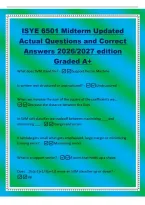 ISYE 6501 Midterm Updated&NewLine;Actual Questions and Correct&NewLine;Answers 2026&sol;2027 edition&NewLine;Graded A&plus;&NewLine;What does SVM stand for&quest; -Support Vector Machine&NewLine;Is written text structured or unstructured&quest; -Unstructured&NewLine;When we increase the sum of the square of the coeff