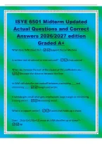 ISYE 6501 Midterm Updated&NewLine;Actual Questions and Correct&NewLine;Answers 2026&sol;2027 edition&NewLine;Graded A&plus;&NewLine;What does SVM stand for&quest; -Support Vector Machine&NewLine;Is written text structured or unstructured&quest; -Unstructured&NewLine;When we increase the sum of the square of the coeff