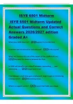 ISYE 6501 Midterm&NewLine;ISYE 6501 Midterm Updated&NewLine;Actual Questions and Correct&NewLine;Answers 2026&sol;2027 edition&NewLine;Graded A&plus;&NewLine;What does SVM stand for&quest; -Support Vector Machine&NewLine;Is written text structured or unstructured&quest; -Unstructured&NewLine;When we increase the sum of the 