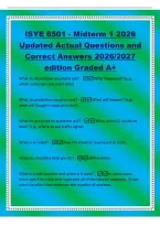 ISYE 6501 - Midterm 1 2026&NewLine;Updated Actual Questions and&NewLine;Correct Answers 2026&sol;2027&NewLine;edition Graded A&plus;&NewLine;What do descriptive questions ask&quest; - What happened&quest; &lpar;e&period;g&period;&comma;&NewLine;which customers are most alike&rpar;&NewLine;What do predictive questions ask&quest; - What will happen&quest; &lpar;e&period;g