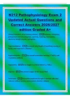 N212 Pathophysiology Exam 2&NewLine;Updated Actual Questions and&NewLine;Correct Answers 2026&sol;2027&NewLine;edition Graded A&plus;&NewLine;Clinical indicators of pulmonary disease -Dyspnea&comma; orthopnea&comma;&NewLine;paroxysmal nocturnal dyspnea&comma; cyanosis&comma; clubbing&comma; hemoptysis&comma;&NewLine;abnormal breath sounds&comma; 