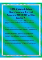 NIMS Updated Actual&NewLine;Questions and Correct&NewLine;Answers 2026&sol;2027 edition&NewLine;Graded A&plus;&NewLine;1&period; The Incident Command System &lpar;ICS&rpar; is&colon; -A standardized&NewLine;approach to incident management that is applicable for use in all&NewLine;hazards&period;&NewLine;Which ICS functional area arranges for