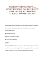Nr 326 Psychiatric Mental&NewLine;Health Nursing Comprehensive&NewLine;Final Exam Questions With&NewLine;Correct Answers 2026&sol;2027