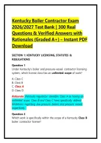 Kentucky Boiler Contractor Exam 2026&sol;2027 Test Bank &vert; 300 Real Questions & Verified Answers with Rationales &lpar;Graded A&plus;&rpar; &ndash; Instant PDF Download