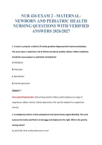 Nur 426 Exam 2 - Maternal-&NewLine;Newborn And Pediatric Health&NewLine;Nursing Questions With Verified&NewLine;Answers 2026&sol;2027