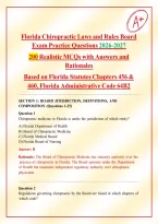 Florida Chiropractic Laws and Rules Board Exam Practice Questions 2026&colon; 200 Questions and Answers with Detailed Rationales&NewLine;